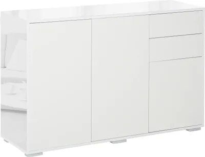 Obrázek produktu pro Příborník - skříňka do obývacího pokoje - 3 dvířka, 2 zásuvky, nastavitelná police, 117x36x74 cm, dřevo - bílá