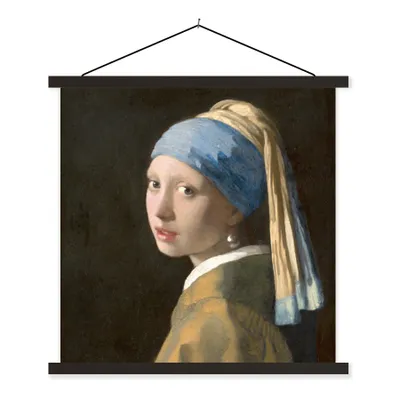 Produktbild von MuchoWow® Textilposter Das Mädchen mit dem Perlenohrring - Gemälde von Johannes Vermeer 120x120 cm mit schwarzem Rahmen - Aufhängungsset