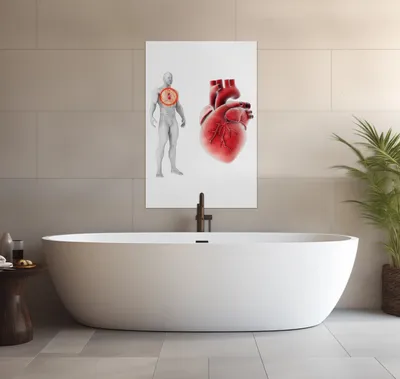Produktbild von Wallario wasserfestes Poster selbstklebend 91,50 x 61 cm, Anatomie des Menschen Herz in Nahansicht, Badezimmerposter Spritzschutz mit Hochglanzoberfläche in Glasoptik