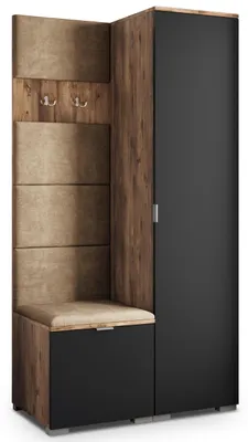 Produktbild von Masseno Garderobe-Set LORI 95/181/51 cm Modern Garderobenschrank Eiche Lefkas, Veloursstoff MONOLITH 09 (Beige)