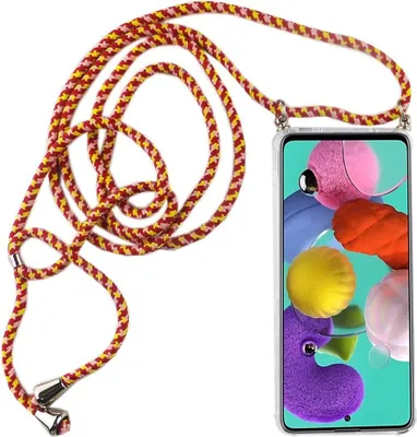 Zdjęcie produktu dla Łańcuszek do telefonu Samsung Galaxy A51 - naszyjnik na smartfona z paskiem - sznurek z etui do zawieszenia w kolorze czerwonym