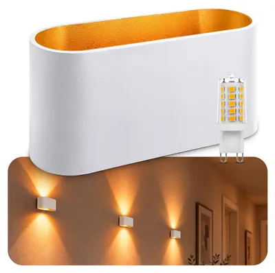 Produktbild von SSC-LUXon JOBERO Wandlampe Innen weiß gold - moderne Wandbeleuchtung Up Down Vintage Design inkl. 1x G9 Leuchtmittel warmweiß