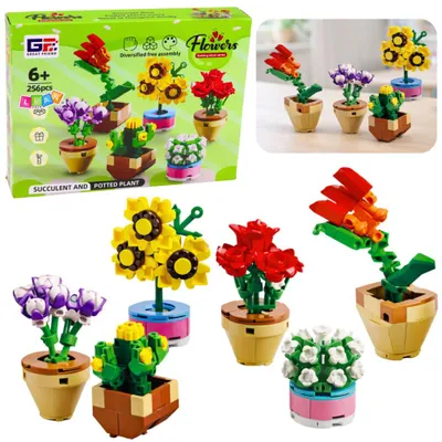 Produktbild von Bausteine ​ ​ Blumen Pflanzen in Töpfen 6 Stück 256 Teile.
