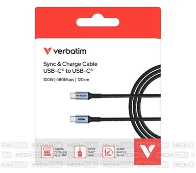 Produktbild von Verbatim 31846, 1,2 m, USB C, USB C, USB 2.0, 0,48 Gbit/s, Schwarz