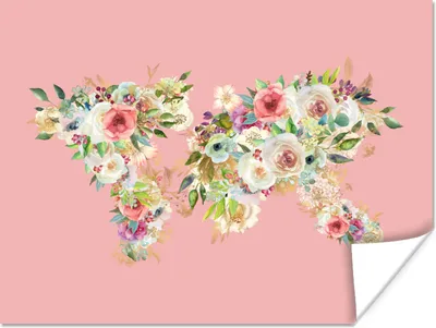 Produktbild von MuchoWow® Poster Weltkarte - Rosen - Rosa 120x90 cm - Wandbild