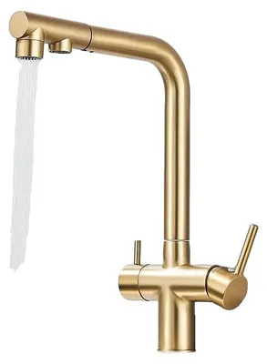 Immagine prodotto di Miscelatore da cucina, con acqua calda e fredda, con erogatore estraibile, finitura oro spazzolato