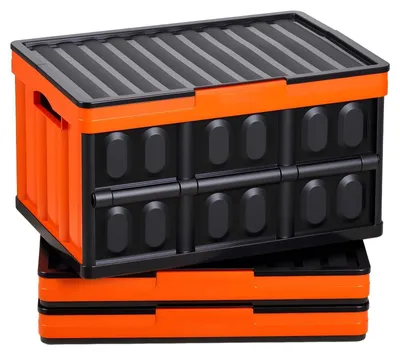 Produktbild von Aufbewahrungsboxen - Klappboxen 45 L 3er-Set - Faltbar - Stapelbar - Mit Deckel - Tragkraft 20 kg je Box - Kunststoff - Orange/Schwarz