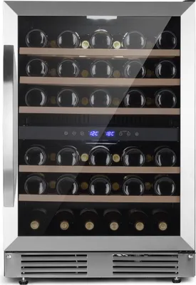 Produktbild von Klarstein Weinkühlschrank Freistehend, Kleiner Getränkekühlschrank Schmal, 2 Zonen Weinkühlschrank mit Glastür Klein, Indoor/Outdoor Beersafe, Kühlschrank Klein mit Touchpad, 5-20°C, 51 Flaschen