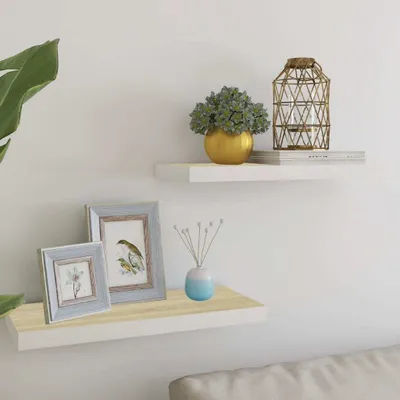 Obrázek produktu pro The Living Store Závěsné police 2 ks. Dubový vzhled a bílá barva 60x23,5x3,8 cm MDF