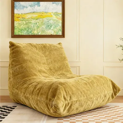 Immagine prodotto di Poltrona a sacco ergonomica con supporto per il corpo a 5 zone, poltrona a sacco in tessuto di ciniglia, giallo
