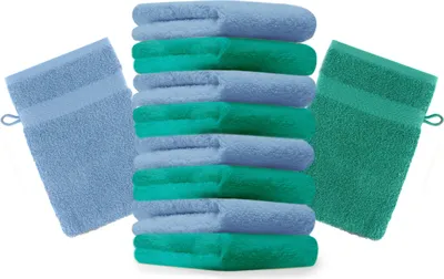 Image de Betz 10 gants de toilette 16 x 21 cm PREMIUM 100 % coton Couleur : vert émeraude et bleu clair