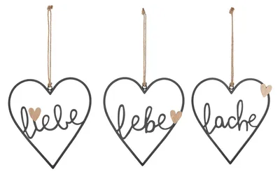 Immagine prodotto di Appendino Gilde, cuore, "Lebe Liebe Lache", scritta, metallo, nero, colore naturale,Poliuretano6, 3 pezzi come mostrato,,, l. 1 cm, l. 25 cm, h. 28 cm 53437