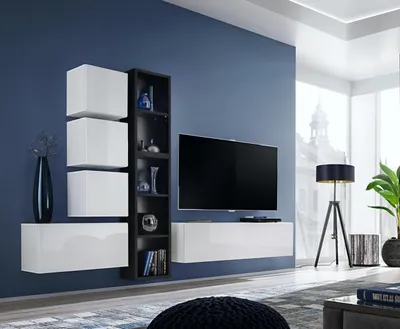 Zdjęcie produktu dla Luksusowa szafka ścienna w komplecie z designerską półką ścienną do salonu TV lowboard