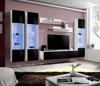 Produktbild von Moderne Wohnwand TV Ständer Wandschrank Set 6 tlg Wandregale Wohnzimmermöbel