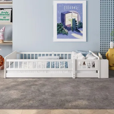 Produktbild von Odikalo Kinderbett Holzbett Stauraum Einlegeböden Kiefer Offen Lager 90x190 cm Weiß
