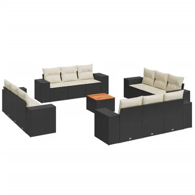 Produktbild von vidaXL 13-tlg. Garten-Sofagarnitur mit Kissen Schwarz Poly Rattan