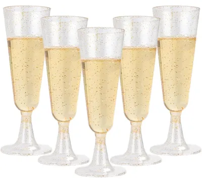 Productafbeelding van Set van 100 champagneglazen, 160 ml, plastic, BPA-vrij, herbruikbaar, goudroze