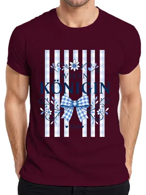 Productafbeelding van Wiesn Königin 2026, , Beierse traditionele kleding, dames, lederen broek, geruit, heren T-shirt, bordeauxrood, maat L
