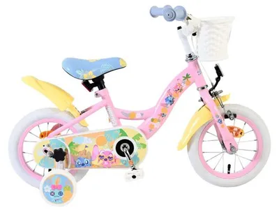Image de Vélo pour enfant Volare Koala, modèle fille, 12 pouces, couleur rose, avec panier et stabilisateurs