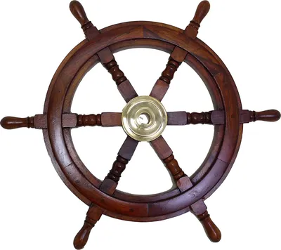 Produktbild von Maritimes Schiffssteuerrad aus Holz mit Messingnabe Durchmesser 60 cm