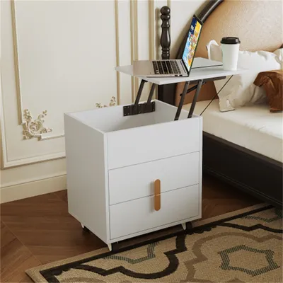 Immagine prodotto di AIORBER comodino, porta di ricarica USB, con due cassetti, tavolino pieghevole, per camera da letto, soggiorno, 40x49x55cm, bianco