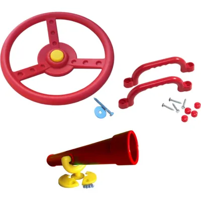 Produktbild von Spielturm-Set rot mit Lenkrad, Fernrohr und 2 Handgriffen