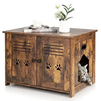 Produktbild von FANTASK Haustierschrank Katzentoilette, Katzenhöhle mit 2 Türen & Eingang, für K