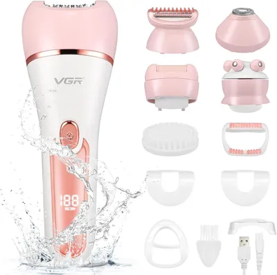 Produktbild von Damen 6-in-1 Epilierer & Rasierer kabellos, Gesichtsepilierer Nass & Trocken IPX7, USB-C wiederaufladbar, LED, Peeling & Massage Reinigungsbürste Pro!