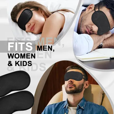 Produktbild von 40 Stück Polyester Schlafmaske mit elastischen Bändern für Reisen, Schichtarbeit - Herren, Frauen, Kinder - inklusive 20 orangefarbene Ohrstöpsel - schwarz