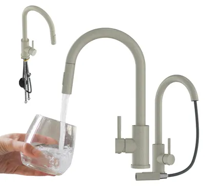 Produktbild von Granitan | LOSETO - Küchenarmatur - Ausziehbarer Auslauf - 2 Strahlarten - Beige - Edelstahl - Keramikkopf