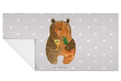 Produktbild von Mr. & Mrs. Panda Handtuch Bär Konfirmation - Grau Pastell - Geschenk, gesichtstuch, Gottesdienst, Teddy, Kirche, 50x100, Frotteehandtuch, Evangelisch, Baumwollhandtuch