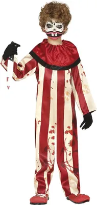 Productafbeelding van Fiestas Guirca - Gestreept clownkostuum voor kinderen, set FG1309 (128-134) (Rood/Beige)