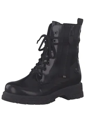 Produktbild von MARCO TOZZI Damen Stiefelette by GMK Lack schaftumspielende Schnürung 2-85200-29, Größe:41 EU, Farbe:Schwarz