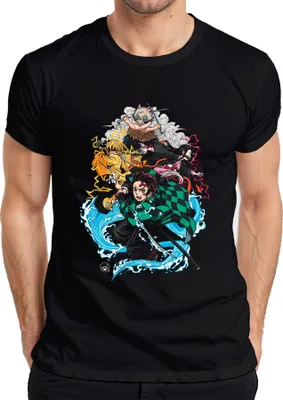 Zdjęcie produktu dla Koszulka męska Kimetsu no Yaiba Tanjiro Nezuko Zenitsu Inosuke Anime Gift, Czarny, L