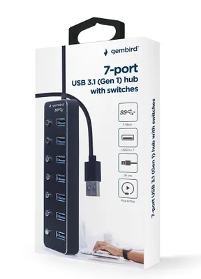 Produktbild von Gembird UHB-U3P7P-01 7-Port USB 3.1 (Gen 1) Hub mit Schaltern  schwarz