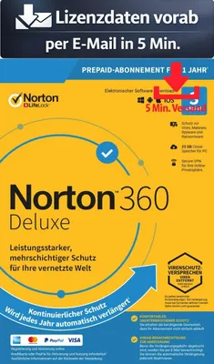 Produktbild von Norton 360 kein ABO Deluxe inkl. 25GB (3 Device - 1 Jahr) ESD Antivirus Sicherheit 5 Min. Versand als Download per Mail