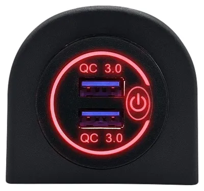 Produktbild von ProRide USB-Autolader, 2 Ports, QC3.0 18W, Schalter, 1-fach Aufbau, 12V