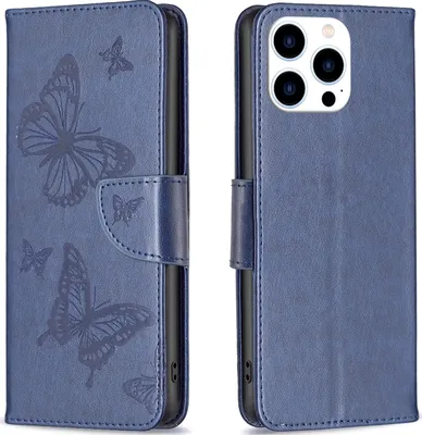 Produktbild von Mobigear Butterfly iPhone 15 Pro Hülle Klapphülle Geldbörse - Blau