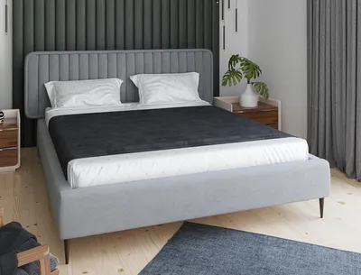 Immagine prodotto di Letto Grigio Matrimoniale Camera da letto Legno Arredamento Design Elegante Tappezzeria Tessuto Nuovo
