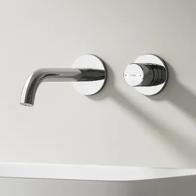 Obrázek produktu pro EMKE, nástěnná umyvadlová baterie, otočná o 360°, 2-otvorová, mosazná, pro montáž na zeď, rozměry 288 x 210 x 70 mm, chrom