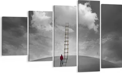 Produktbild von Bild auf Leinwand - Leinwandbild - 5 Teile - Symbol Leiter Himmel - 100x60cm - Wand Bild - Wanddeko - Wandbilder - Leinwanddruck - Bilder - Wanddekoration - Leinwand bilder - Wandbild - EG100x60-4900