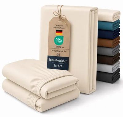Produktbild von Spannbettlaken 2er Set Baumwolle Jersey 160 g/m² bis 30 cm Steghöhe,160 x 200 cm,Beige