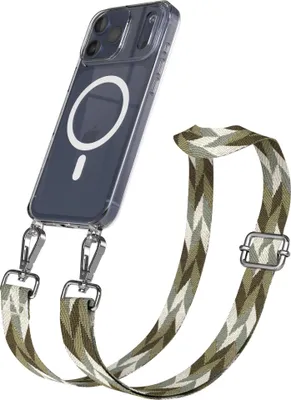 Produktbild von EAZY CASE - Handykette mit MagSafe Hülle für Apple iPhone 17 Pro Max, Handyband Mix Style, Karabiner Silber, Umhängeband in Grün