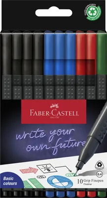 Obrázek produktu pro Faber-Castell Grip Finepen, Černá, Modrá, Zelená, Červená, 0,4 mm, Pokuta, Trojúhelník, Kov, Kartonová krabička