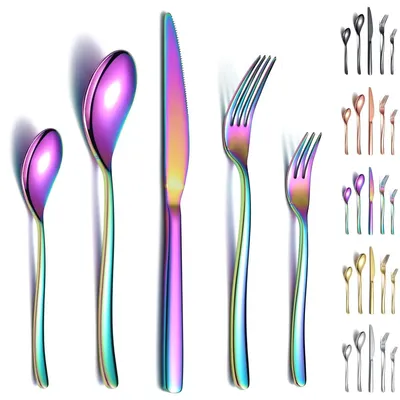 Immagine prodotto di Omgoods - Set di posate colorate da 30 pezzi, in acciaio inossidabile, resistente alla ruggine e lavabile in lavastoviglie