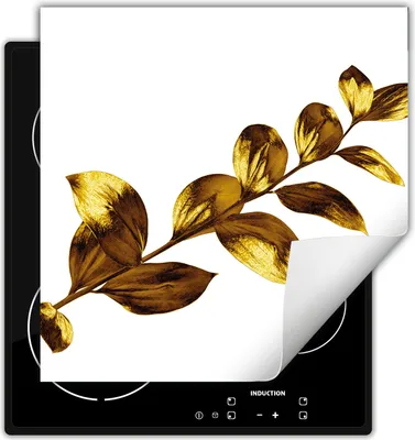 Produktbild von DarHaus Herdabdeckplatte 60x52 cm Anti Rutsch Matte Aufrollbar, weiß - gold - Blume