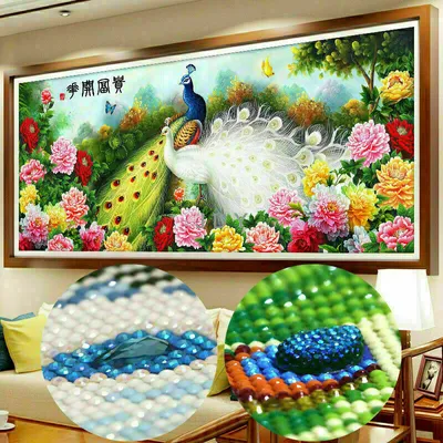 Produktbild von 120x50cm Full Drill 5D Diamant Malerei Kreuzstich Diamond Painting DIY Stickerei Pfau
