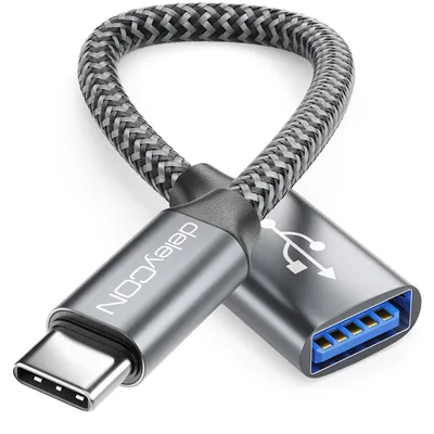 Produktbild von deleyCON USB C auf USB Adapter 3.0 OTG Typ-C Stecker auf A Buchse - Kabel für iPhone 17/16/15, Galaxy S26/S25/S24, A56, A17, A16 Tablet, MacBook, iMac, iPad, Notebook usw