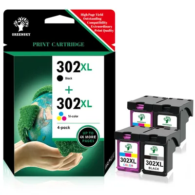 Produktbild von 4er Set 302XL kompatible für HP 302 Druckerpatronen DeskJet 1110 2130 3630 Officejet 3831 4650 4652 4654 5220 5230 Envy 4520, Schwarz / Farbe