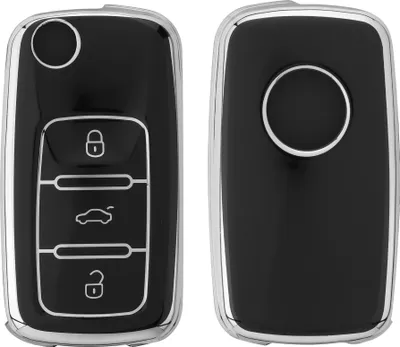 Produktbild von kwmobile Autoschlüssel Hülle kompatibel mit VW Skoda Seat 3-Tasten Autoschlüssel - Schlüsselhülle Silikon Cover - Schwarz Silber